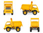 Camions jouets jaunes avec benne basculante.