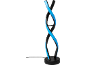 Lampe de table LED en spirale avec lumière bleue sur fond noir.