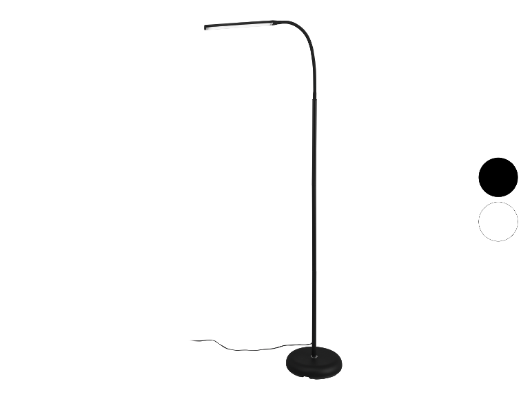 Lampe sur pied LED noire à bras incurvé.