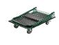 Chariot plateforme pliable vert avec roues et poignée noire.