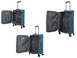 Trois valises Paklite ouvertes avec des roulettes