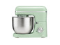 Un robot de cuisine Silvercrest vert menthe avec un bol en acier inoxydable.