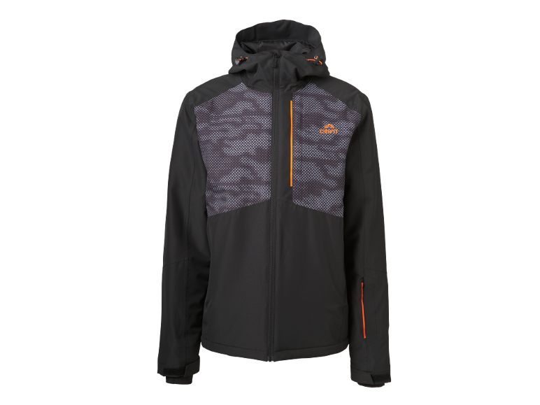 Veste de ski noire pour homme avec motif gris et accents orange