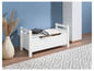 Un banc de rangement blanc avec un tiroir, parfait pour le couloir ou le salon.