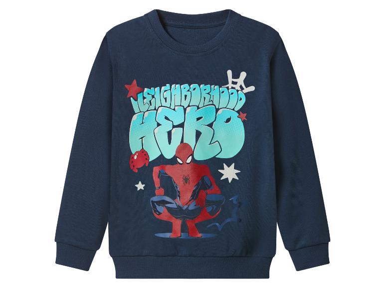 Sweat-shirt bleu avec imprimé de super-héros et le texte « NEIGHBORHOOD HERO ».