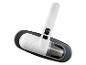 Aspirateur à main compact blanc et noir avec filtre visible.