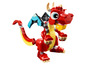 Un dragon LEGO rouge avec des ailes bleues.