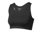 Un soutien-gorge de sport noir de Crivit avec l'étiquette 'My Perfect Shape'.