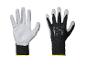 Une paire de gants de travail Parkside blancs et noirs avec logo et taille 10.