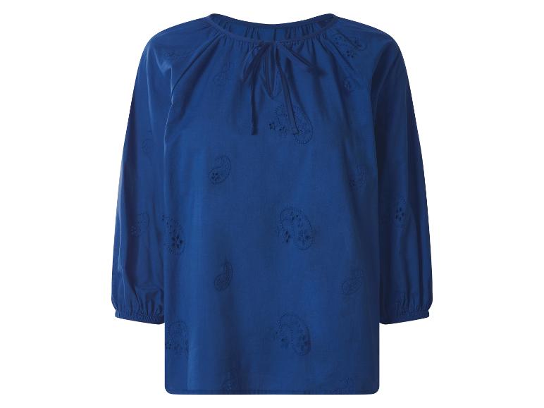 Chemisier bleu femme à manches longues avec broderie paisley