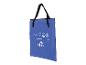 Sac bleu avec poignées, avec des graphiques d'une chaise longue et des dimensions.