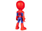 Une figurine de jeu Spider-Man rouge, vue de dos.