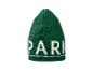 Un bonnet en tricot vert avec l'inscription 'PARK' en blanc.