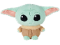 Peluche verte et marron d'un personnage extraterrestre avec de grands yeux et oreilles.