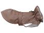 Imperméable marron pour chien avec patte réfléchissante et doublure rayée.