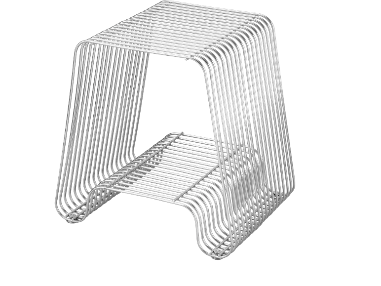 Tabouret ou table d'appoint en fil chromé avec un design nervuré.
