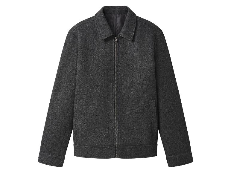 Veste gris foncé avec fermeture éclair et col.