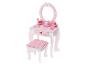 Coiffeuse en bois rose avec miroir et tabouret pour enfants.