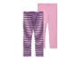 Deux leggings, un à rayures roses et blanches et un rose.