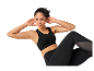 Femme faisant des exercices abdominaux en leggings et soutien-gorge noirs.