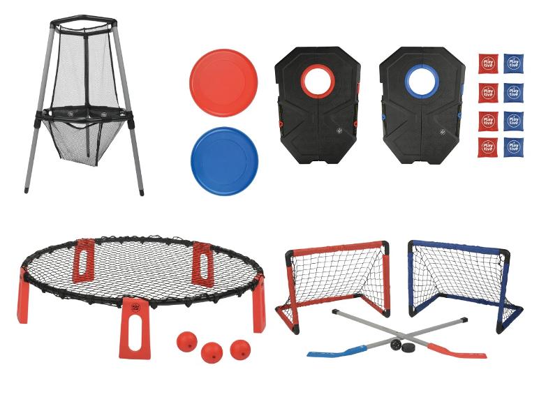 Jeux de lancer de frisbee, jeu de palet, hockey sur gazon et jeu de ballon.