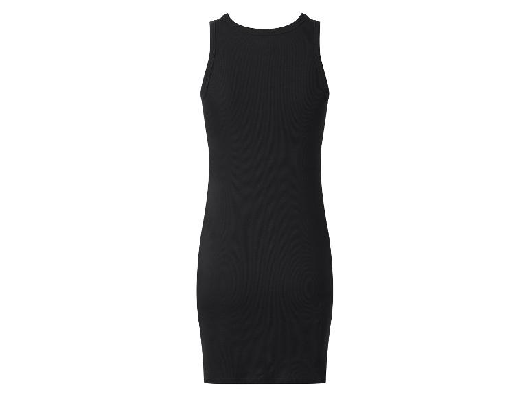 Robe mini noire côtelée sans manches.