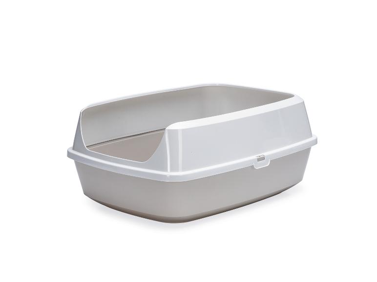 Bac à litière gris et blanc en plastique avec rebord haut