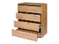 Une commode en bois avec quatre tiroirs, dont un est ouvert.