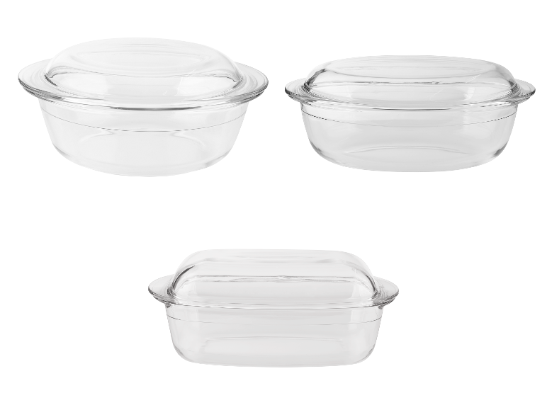 Trois récipients en verre transparents avec couvercles.