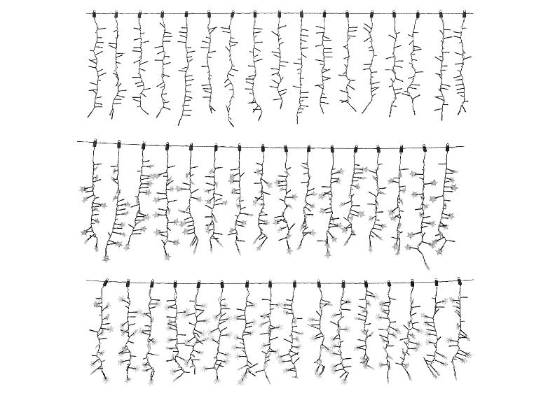 Trois guirlandes lumineuses de Noël, avec des lumières simples, des étoiles et des flocons de neige.