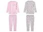 Pyjamas enfant : haut rose uni et bas gris à motifs nœuds.
