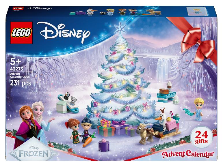 Calendrier de l'Avent LEGO Disney La Reine des Neiges 2025 avec 231 pièces et 24 cadeaux.