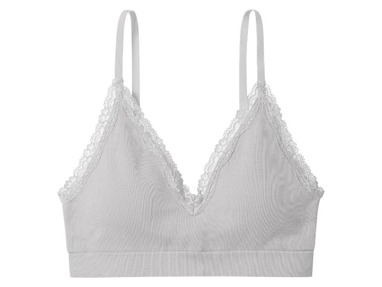 Soutien-gorge bralette gris avec bordure en dentelle.