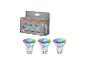 Trois spots LED GU10 intelligents multicolores en emballage, 4.7W, 350lm.