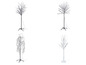 Quatre arbres LED avec des lumières blanches, y compris un saule pleureur, un cerisier et deux bouleaux.
