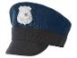 Casquette de police bleu foncé avec visière noire et insigne argenté