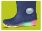 Botte de pluie enfant bleu marine avec semelle lumineuse et badge nuage 'Happy Day'.