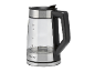 Bouilloire électrique SilverCrest en verre et acier inoxydable avec poignée noire.