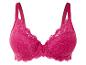 Un soutien-gorge rose en dentelle.
