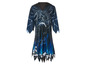 Un costume noir avec des flammes bleues et une tête de mort, pour Halloween.