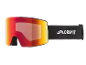 Masque de ski avec lentille miroir rouge et jaune et sangle noire