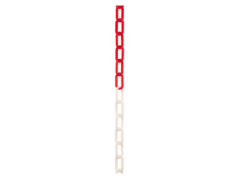 Chaîne en plastique rouge et blanche sur fond blanc