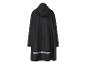 Imperméable noir à capuche avec bandes réfléchissantes.