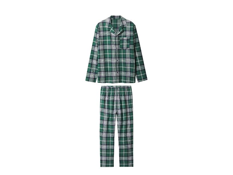 Pyjama à carreaux verts avec chemise à manches longues et pantalon.