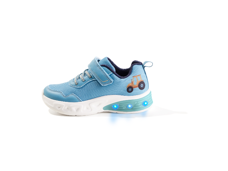 Chaussures bleues pour enfants avec lumières LED.