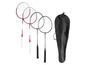 Trois raquettes de badminton et un sac de transport.