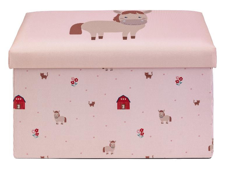 Boîte de rangement rose avec motif cheval et ferme