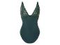 Un body vert foncé en dentelle et satin.