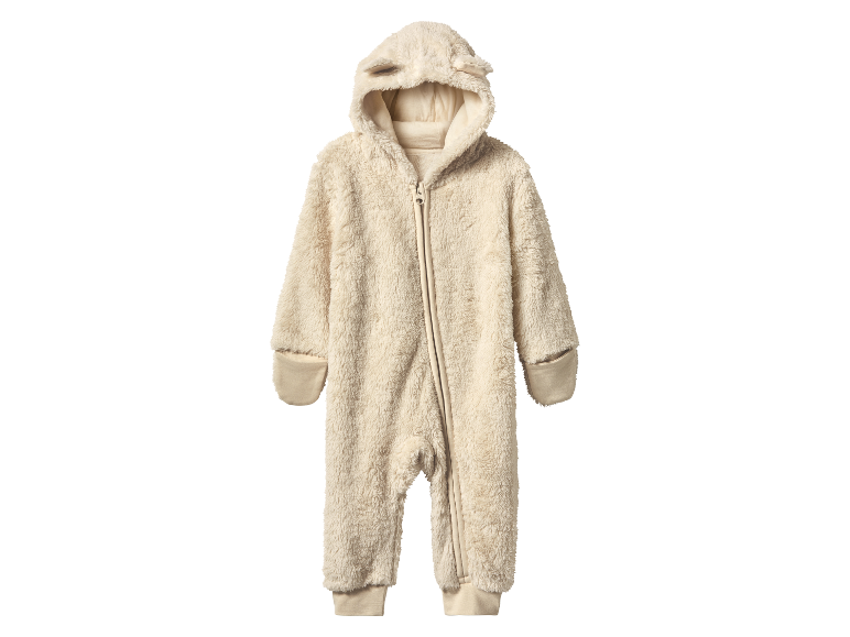 Une combinaison bébé beige toute douce à capuche de Gap.