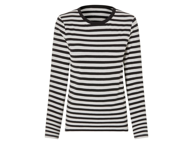 Un t-shirt à manches longues rayé noir et blanc.